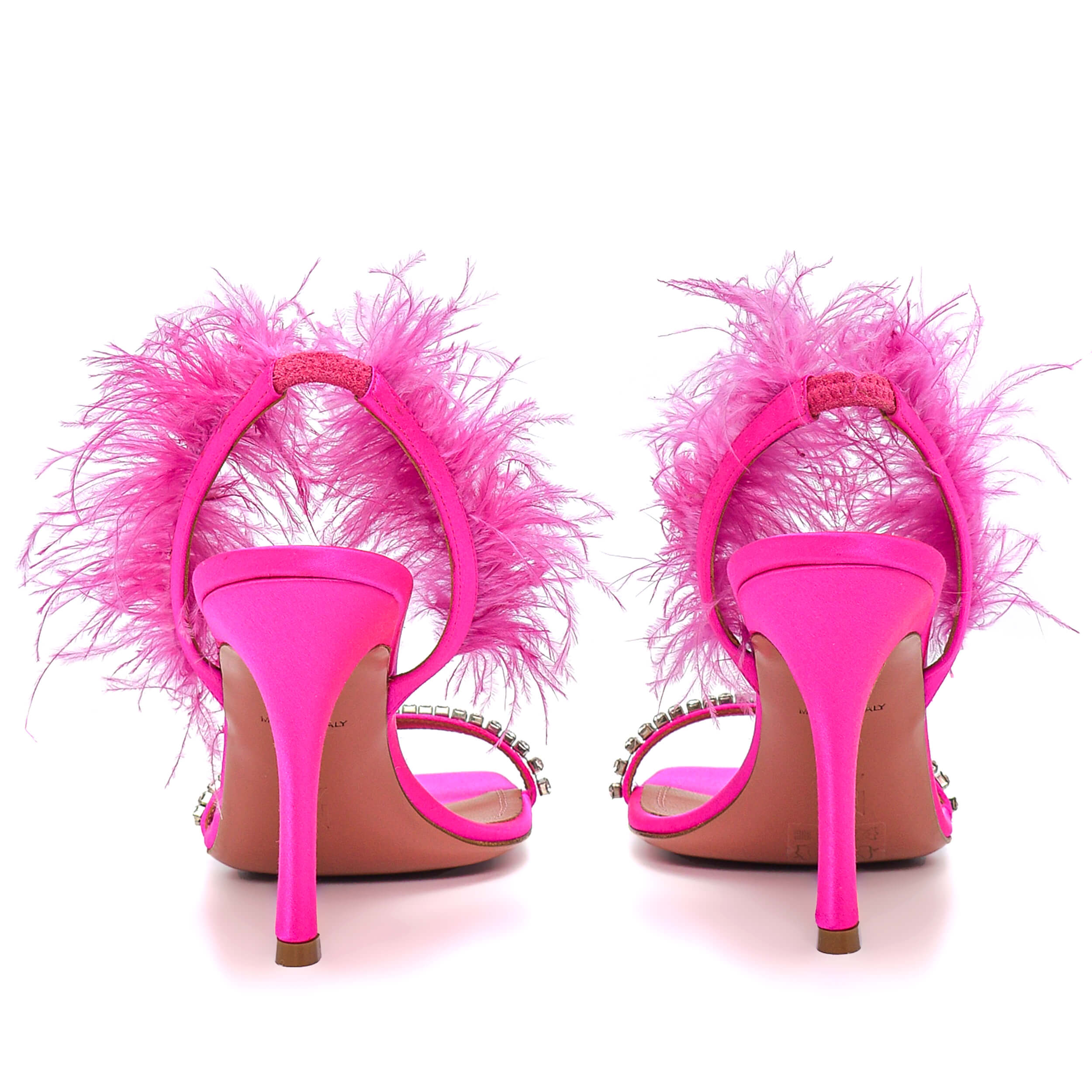 AMINA MUADDI - Fuchsia Satin Fur Detail Pump